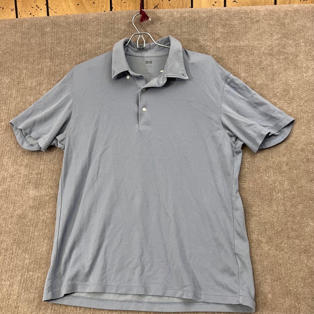 Uniqlo AIRism‎ Polo Shirt Men's Large L Short Sleeve Button Blue Casual